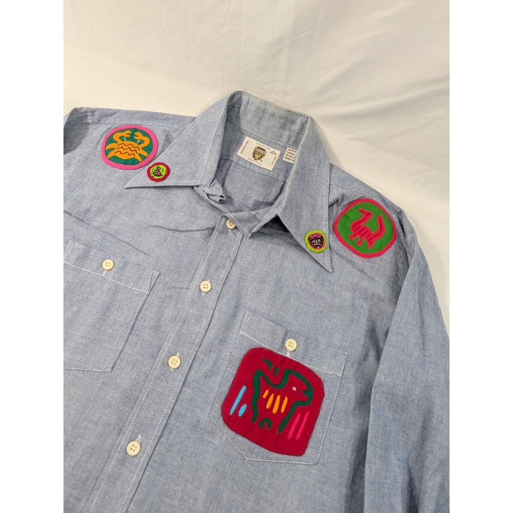 TG&Y Supreme Shirt Men's Large Long Sleeve Patch Color Button Up Embroidered VTG